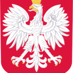 Godło Polski – biały ukoronowany orzeł na czerwonej tarczy.