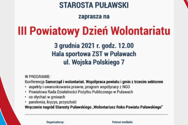 Zaproszenie z informacją o terminie, miejscu oraz programie trzeciego Powiatowego Dnia Wolontariatu